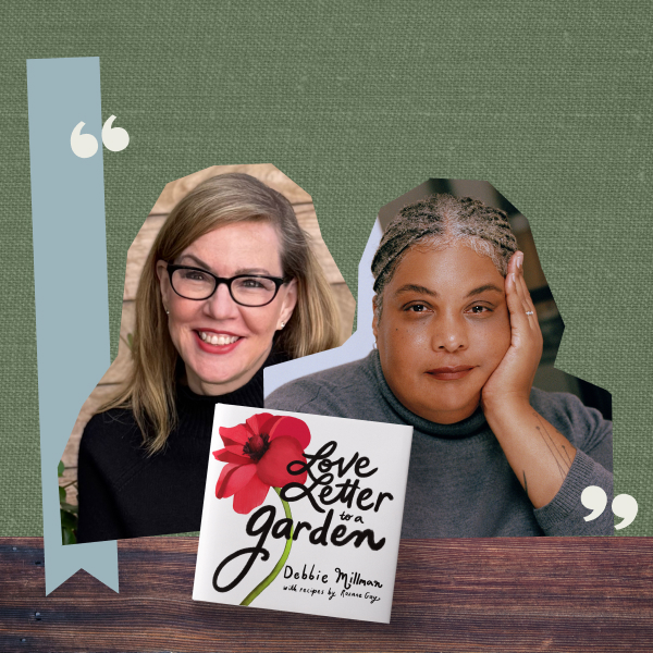 A collage of headshots of Debbie Millman and Roxane Gay and the cover of their book 