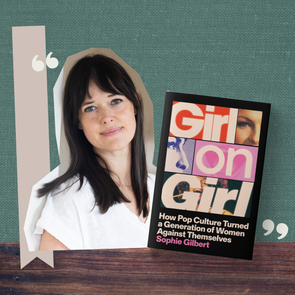 A collage featuring a headshot of Sophie Gilbert and the cover of her book 